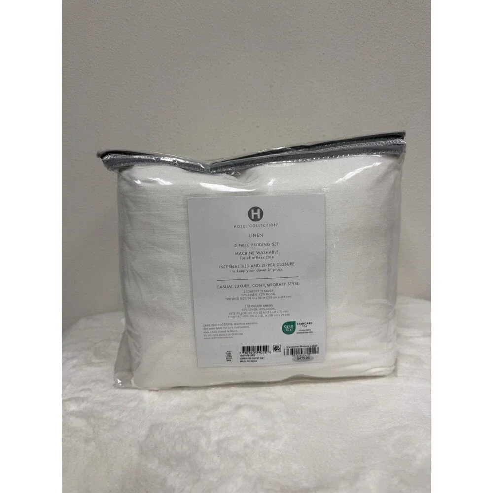 Hotel Collection White Linen/Modal Blend 3-Pc. Full/Queen Duvet Set